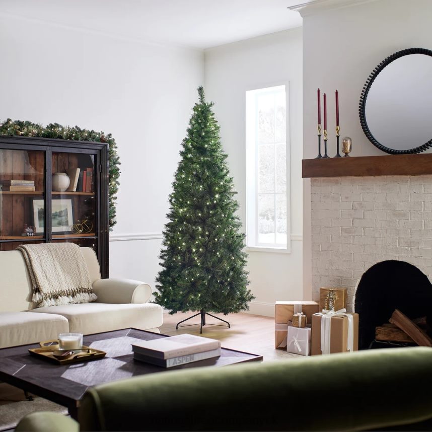 Trees | National Tree Company Pre-Lit Artificial Slim Christmas Tree Lehigh Valley Pine Green White Lights Includes Stand 75 Feet F2L4F121